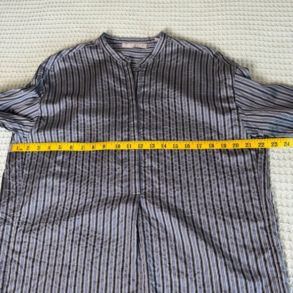 Vince 100% Silk Popover Tunic Shirt Womens Small Blue Stripe Top Work Blouse - Picture 6 of 8